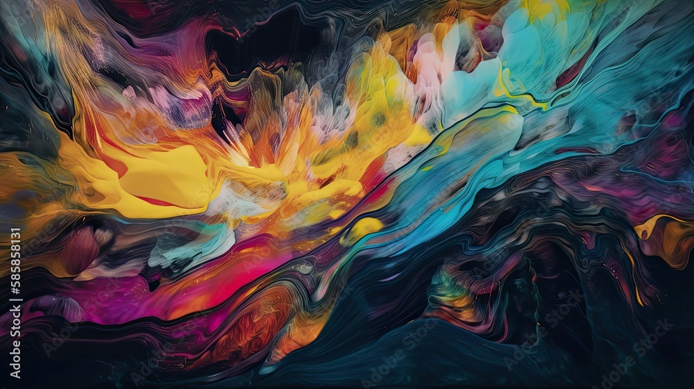 Abstract background that features a dynamic interplay of vibrant colors and flowing liquid textures - Generative AI