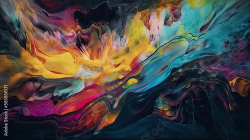 Abstract background that features a dynamic interplay of vibrant colors and flowing liquid textures - Generative AI