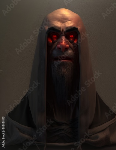 Evil looking man with a bea...