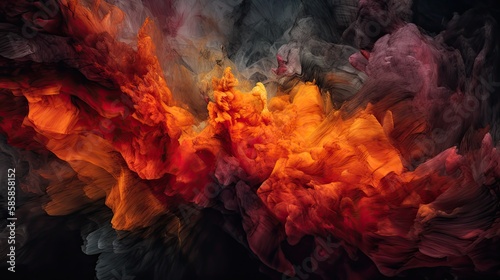 Abstract background that explores the dynamic energy of a volcanic eruption, featuring fiery reds, oranges, and yellows juxtaposed - Generative AI