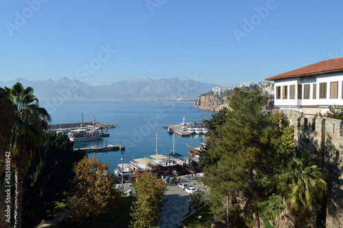 Scenic view on the coastline  Antalya old town  Turkey