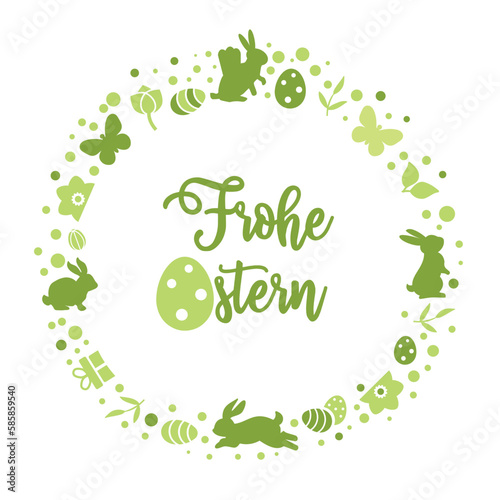Frohe Ostern - Grußkarte mit Osterdekoration und deutschem Text