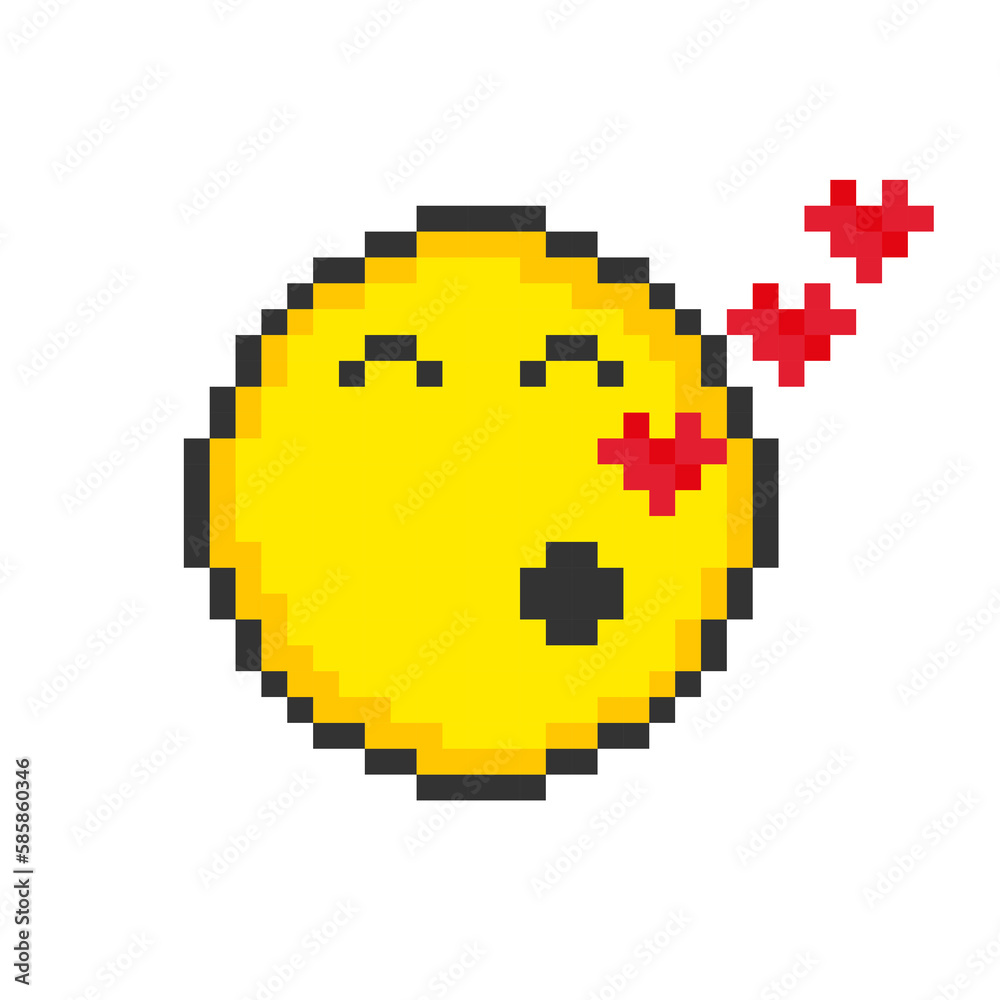Fototapeta premium Kissed face icon. Pixel art emoticons. Vector illustration.