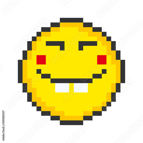 Laughs face icon. Pixel art emoticons. Vector illustration.