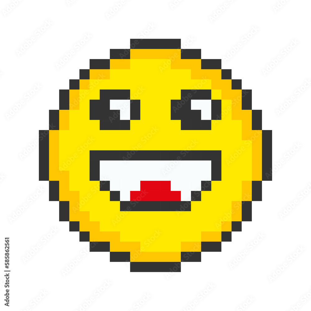 Smiling face icon. Pixel art emoticons. Vector illustration.