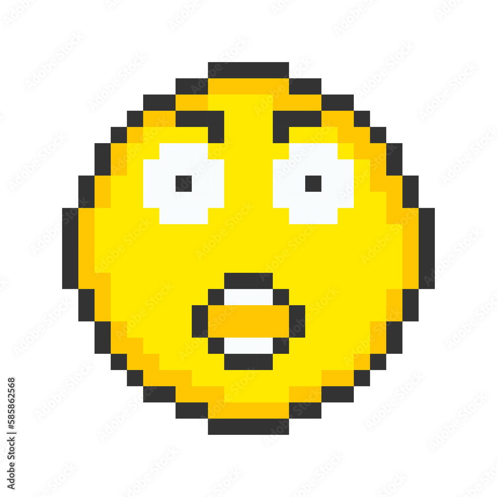 Fototapeta premium Surprised face icon. Pixel art emoticons. Vector illustration.