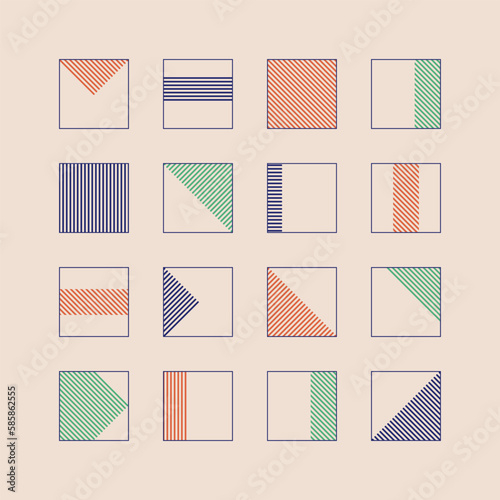 Brutalism style abstract line cube shapes kit. Vector illustrations for web, background, art design