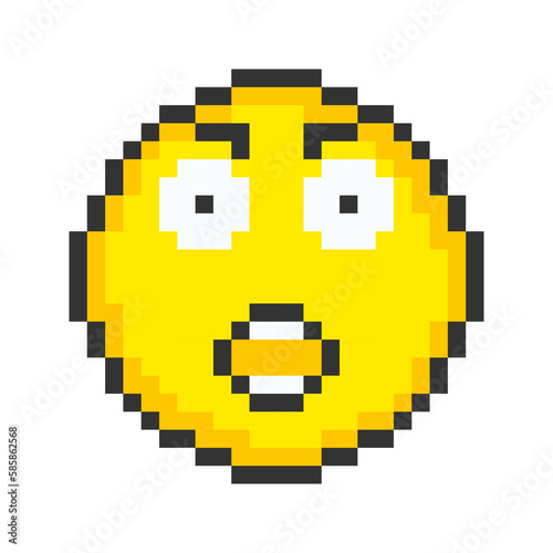 Surprised face icon. Pixel art emoticons. Vector illustration.