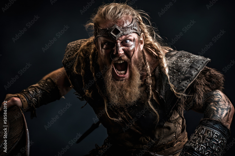 Nordic Fury: Angry Viking Male Portrait, Generative AI