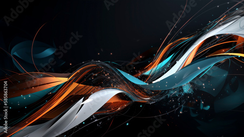 Abstract orange, blanc, and blue background with waves - Generative Ai photo