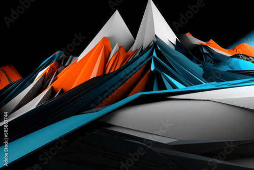 Abstract 3d orange and blue fractal background - Generative Ai