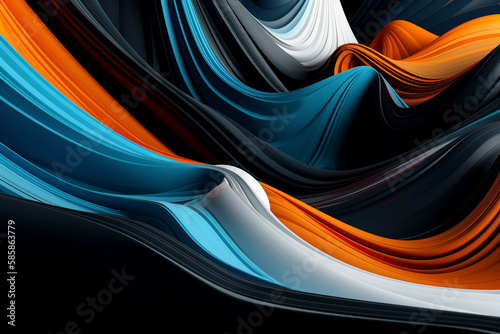Abstract orange, blanc, and blue background with waves - Generative Ai