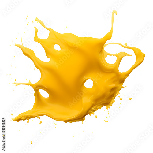 Illustration of melted and splashed cheese or butter cream element. pouring flowing yellow honey water. Transparent PNG is available. generative AI.