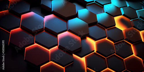 Abstract 3D digital hexagon background - Generative Ai