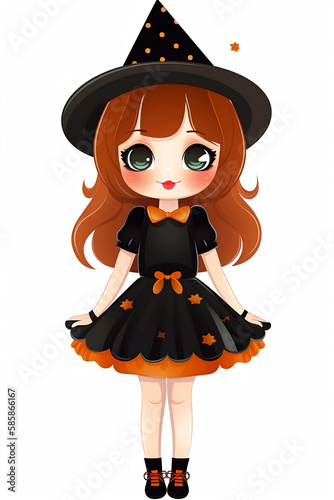Halloween witch in cute cartoon
