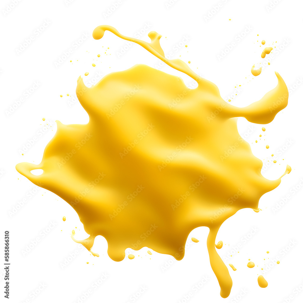 Illustration of melted and splashed cheese or butter cream element. pouring flowing yellow honey water. Transparent PNG is available. generative AI.