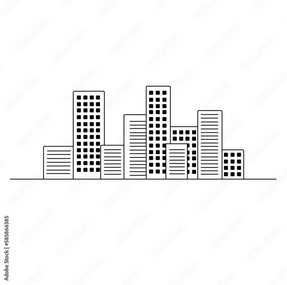 Vector isolated big city with multistory apartment  colorless black and white contour line easy drawing
