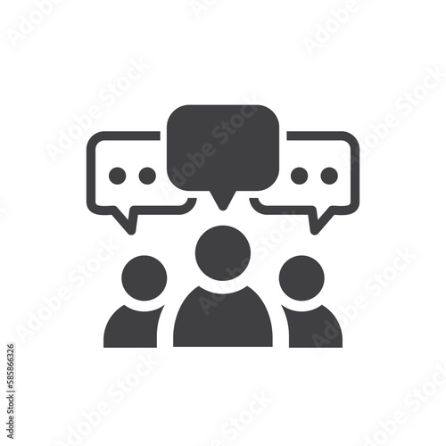 Speech bubbles with three people, icon.