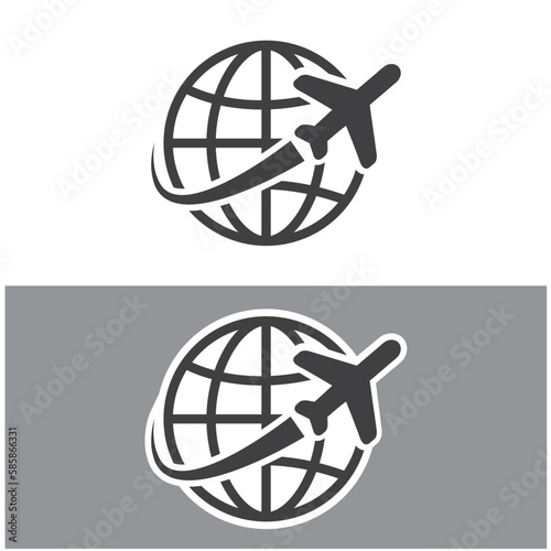 A passenger plane flies around the earth.