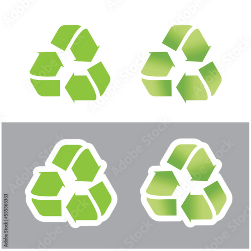 The recycling sign in two versions -   icon vector, sticker.