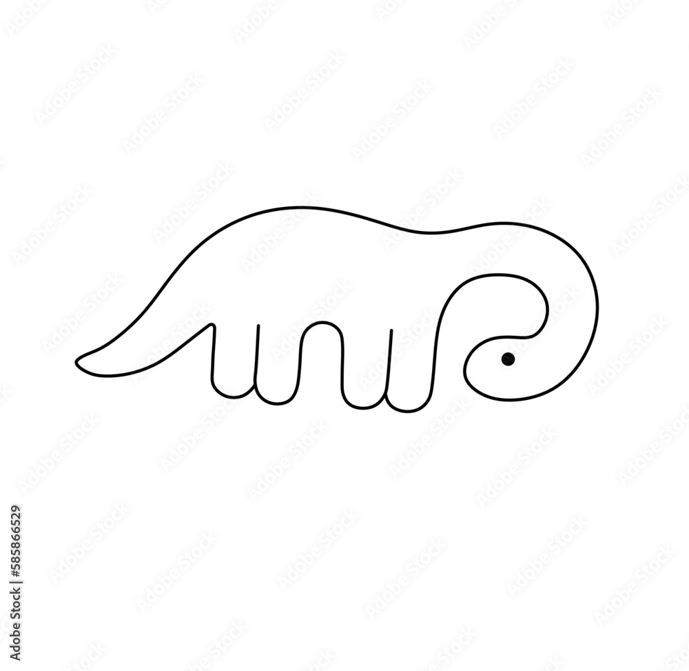 Vector isolated one single cute cartoon dino dinosaur with long neck colorless black and white contour line easy drawing