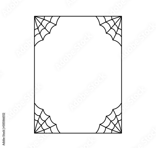 Vector isolated simple minimal decorative cobweb spider web in corners rectangle frame colorless black and white contour line easy drawing