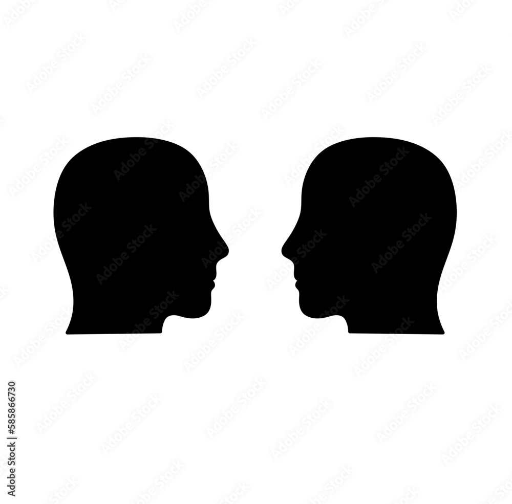 Vector isolated two mirror symmetrical heads side view colorless black and white outline silhouette shadow shape Vector isolated two mirror symmetrical heads side view colorless black and white outline silhouette shadow shape