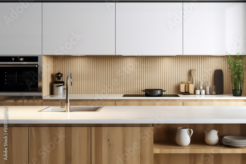 White and wooden kitchen proffesional, generative ai