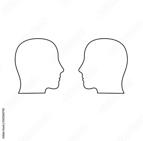 Vector isolated two mirror symmetrical heads side view colorless black and white contour line easy drawing