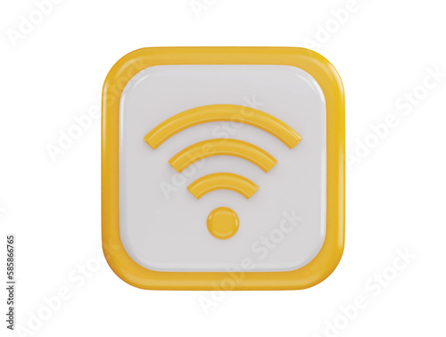 A yellow square with wifi icon 3d rendering vector illustration