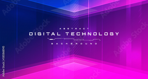 Digital technology metaverse neon blue pink background, cyber information, abstract speed connect communication, innovation future meta tech, internet network connection, Ai big data, illustration 3d