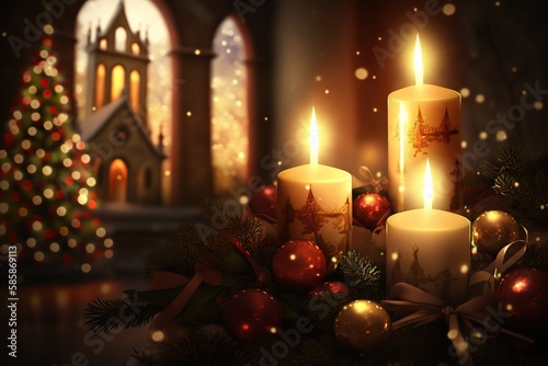 Sparkling church Christmas tree decorations   generative artificial intelligence