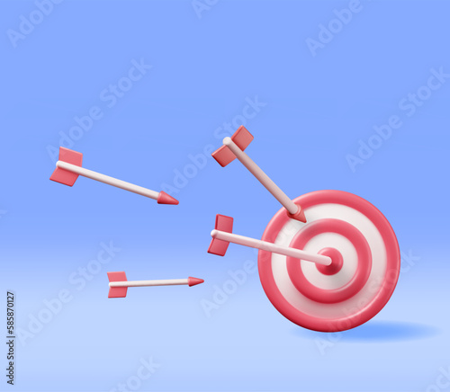 3D Target with Arrow in Center Icon Isolated. Render Dartboard with Arrow. Goal Setting. Smart Goal. Business or Finance Target Concept. Achievement and Success. Vector Illustration