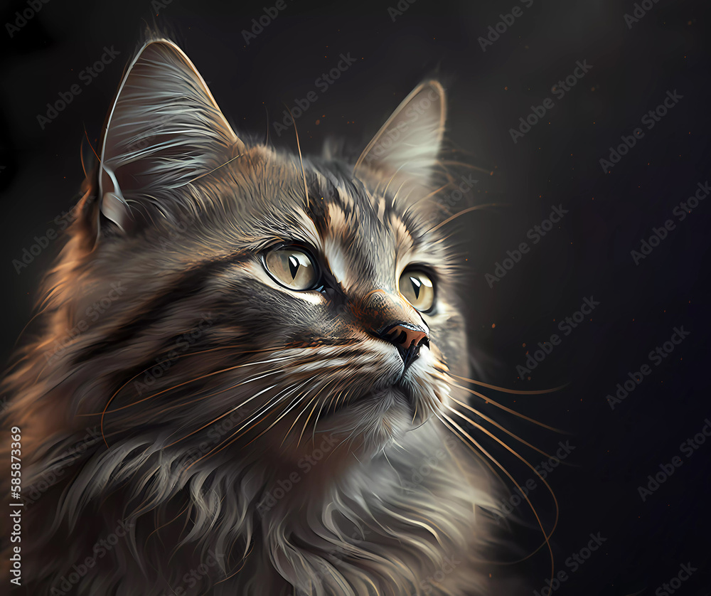 Portrait of a cat on a dark background. Close-up cat. longhaired. Generative AI. Portrait of a cat on a dark background. Close-up cat. longhaired. Generative AI.