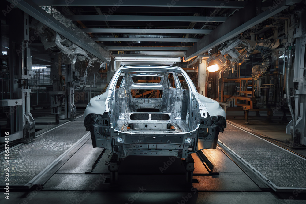 Production line of the automobile factory. Assembly line of automobile factory. Industrial background, Generative AI Production line of the automobile factory. Assembly line of automobile factory. Industrial background, Generative AI