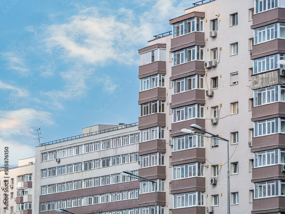 New reconditioned old communist apartment building. Ugly traditional communist housing ensemble