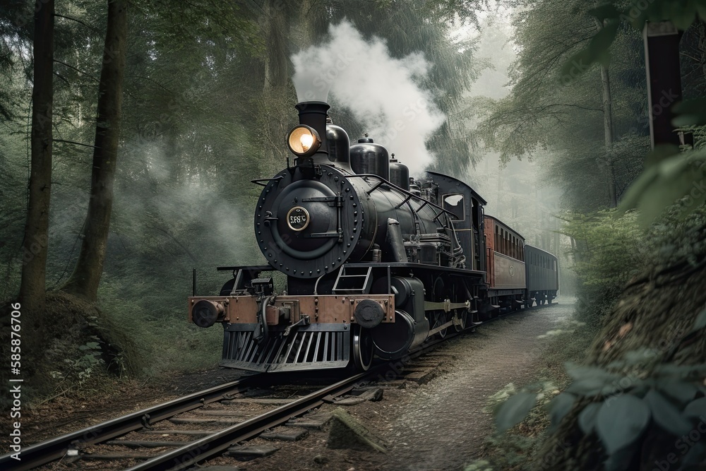 Vintage Steam Locomotive in the Forest: A Journey Through Time and Nature, Generative AI