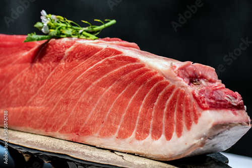 Close up of raw bluefin tuna steak