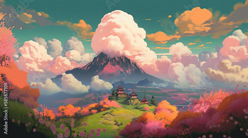Country view of mountains landscape, digital landscape , generative AI