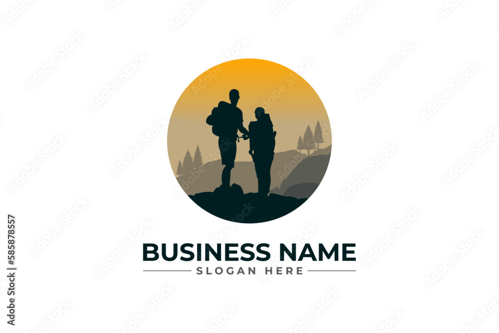 Hiking adventure Mountain Outdoor wilderness travel logo Hiking adventure Mountain Outdoor wilderness travel logo
