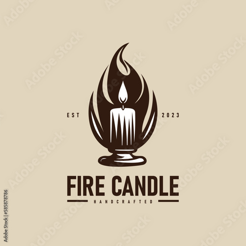 Luxury Vintage Candle Light Flame Logo Design Illustration