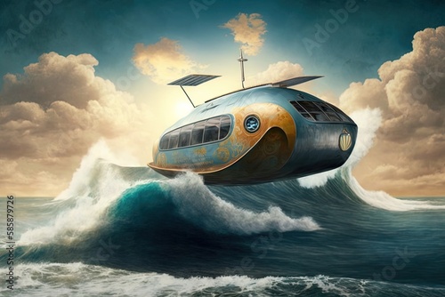 Gliding Above the Waves - A Poetic Ode to Solar Powered Cars Generative AI © pngking