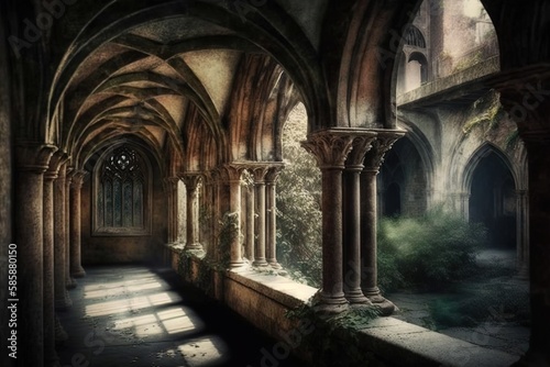 Mystical Echoes in the Forgotten Cloisters Generative AI © pngking