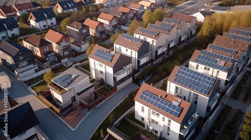 Solar-Powered Neighborhood - Aerial View of Urban Renewable Energy - Generative AI