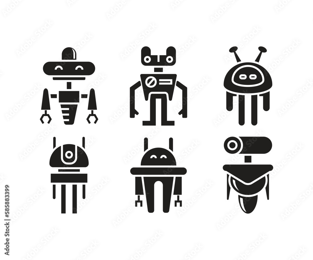 smart robot character icons set smart robot character icons set