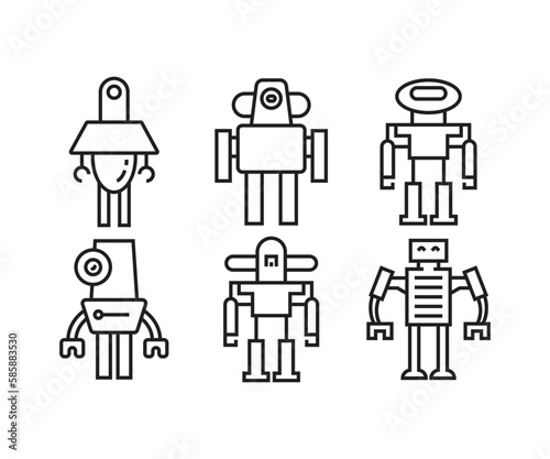 smart robot line icons set vector illustration