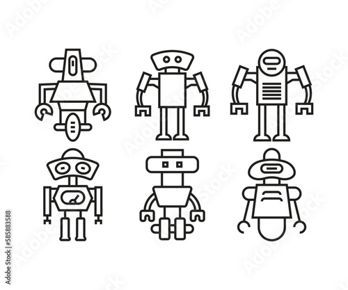 smart robot line icons set vector illustration