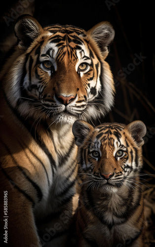 portrait of a Bengal Tiger with son