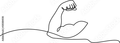 Fotografia Arm shows bicep fist. Continuous one line vector