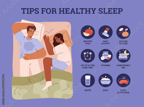 Tips for healthy sleep, infographic design - flat vector illustration.